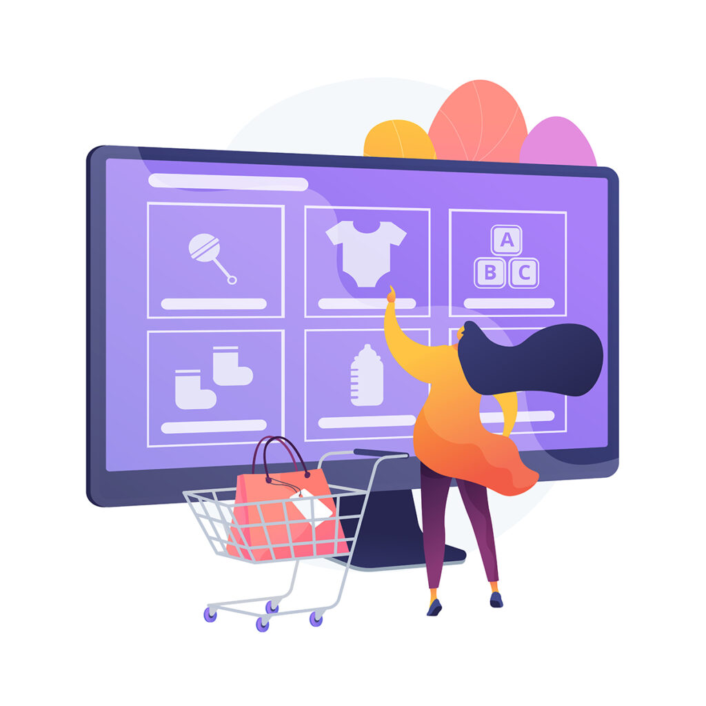 Mujer eligiendo productos en una tienda online a través de sus fichas de producto.